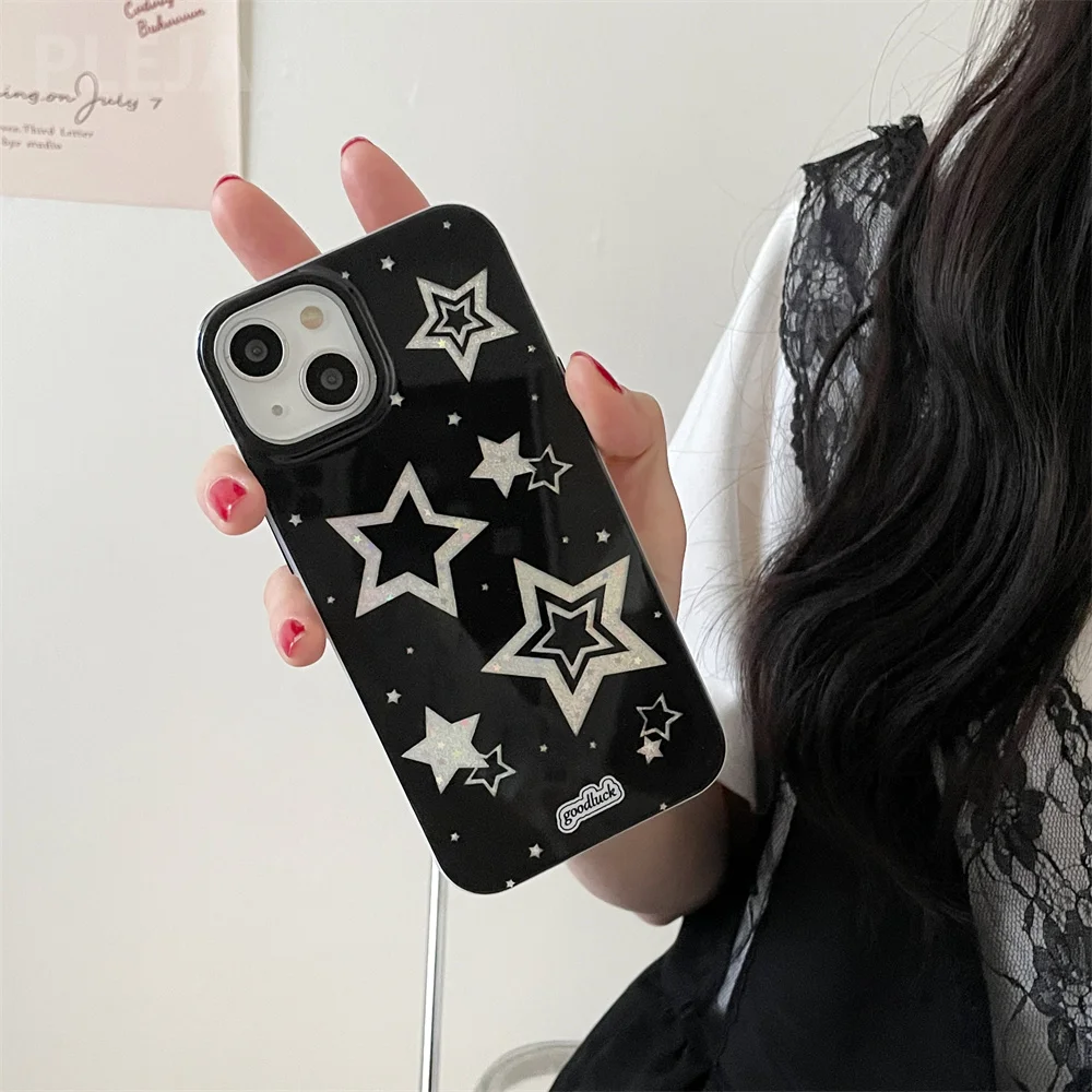 Cute Glitter Stars Bracelet Phone Case with Bracelet For iPhone 14 13 12 Pro Max 11 14 Pro Trendy Double-deck Hard Back Cover images - 6