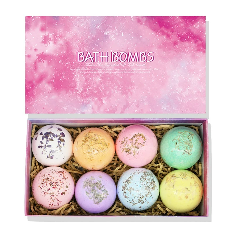 

8 Pcs Bath Ball Bomb Bath Salt Ball Set Bubble Bars Salt Ball Rose Coconut Lemon Green Tea Strawberry Orange Lavender