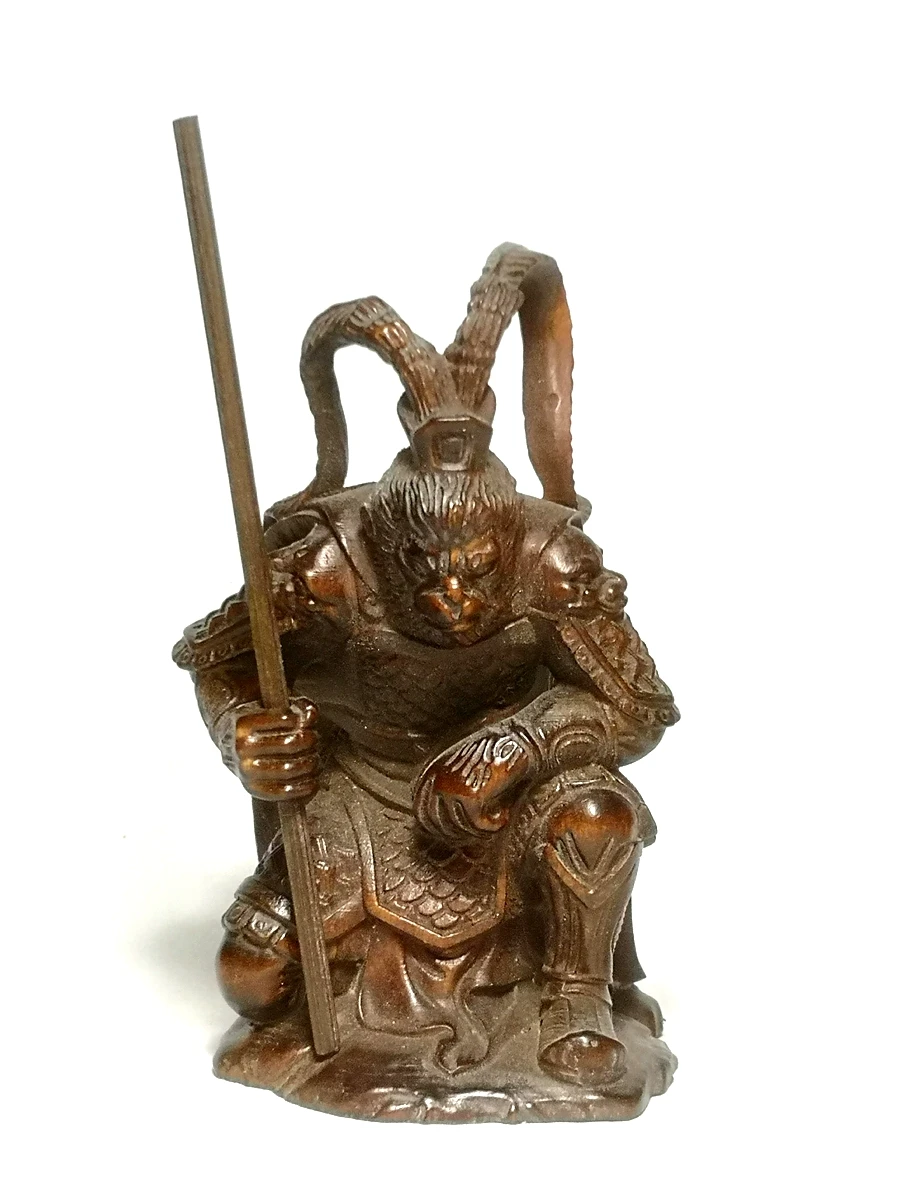 

1919 Japanese boxwood hand carved Sun Wukong statue old desk Decoration gift collectable