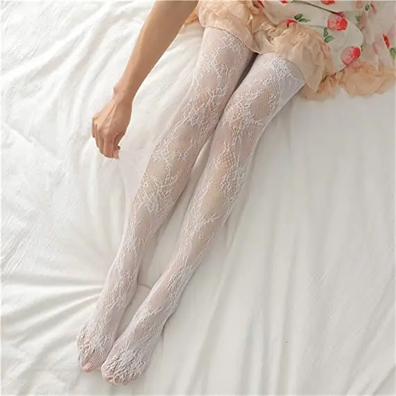 Women's Sheer Tights Patterned Black Silk Fishnet Stockings Ultra Shimmery High Waist Footed Pantyhose |