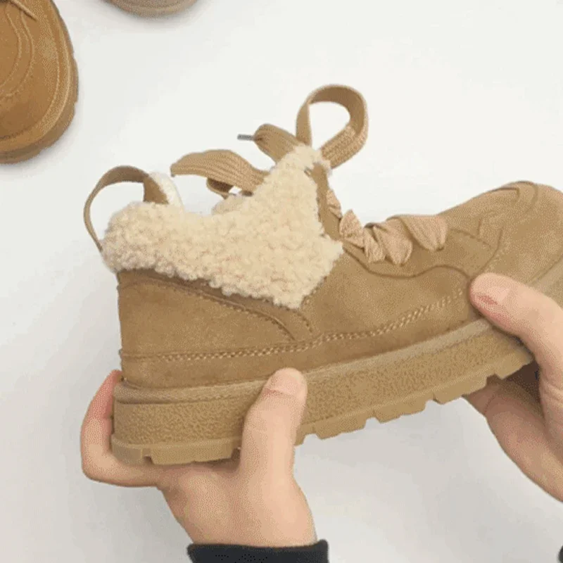 Женские ботильоны на меху платформе замшевая теплая обувь плоской подошве