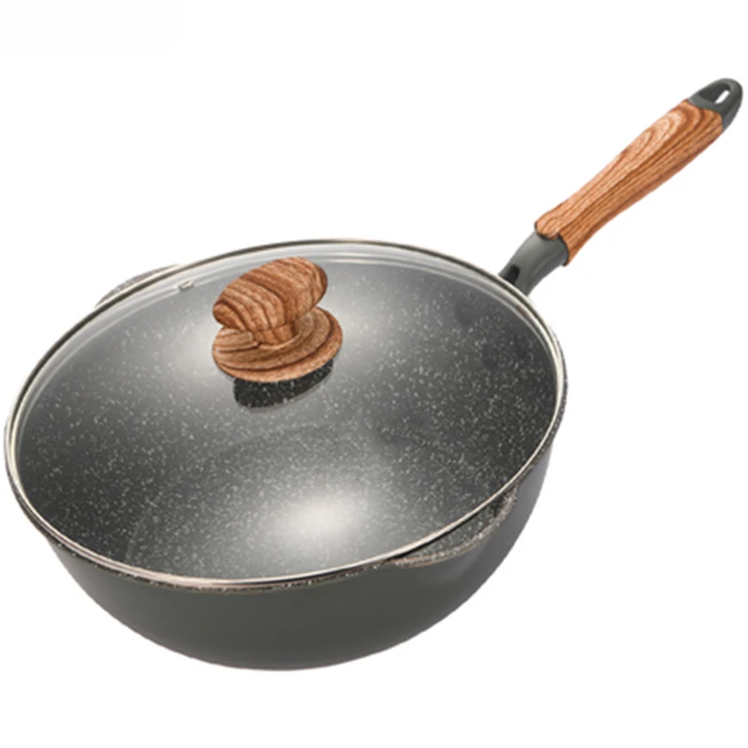 

24-28 CM Medical Stone Wok Non-stick Frying Pan Household Cooking Flat-bottomed Steak Pan Induction Cooker Gas Stove General