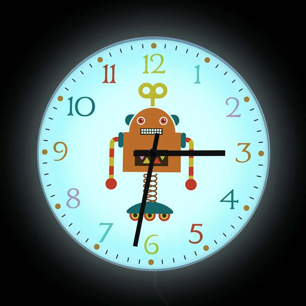 Retro Robot LED Neon Lighting Wall Clock Bedside Night Lamp 