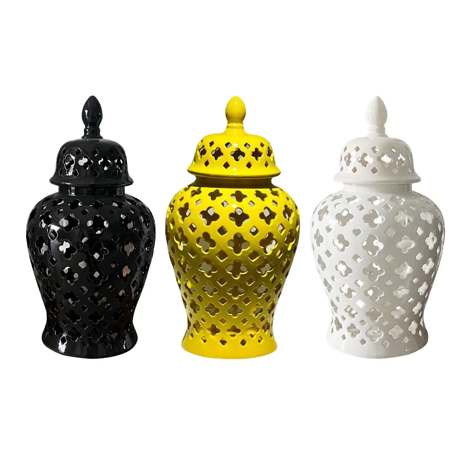 

Ceramic Ginger Jar Flower Vase 19" Chinese Style with Lid Modern Lattice