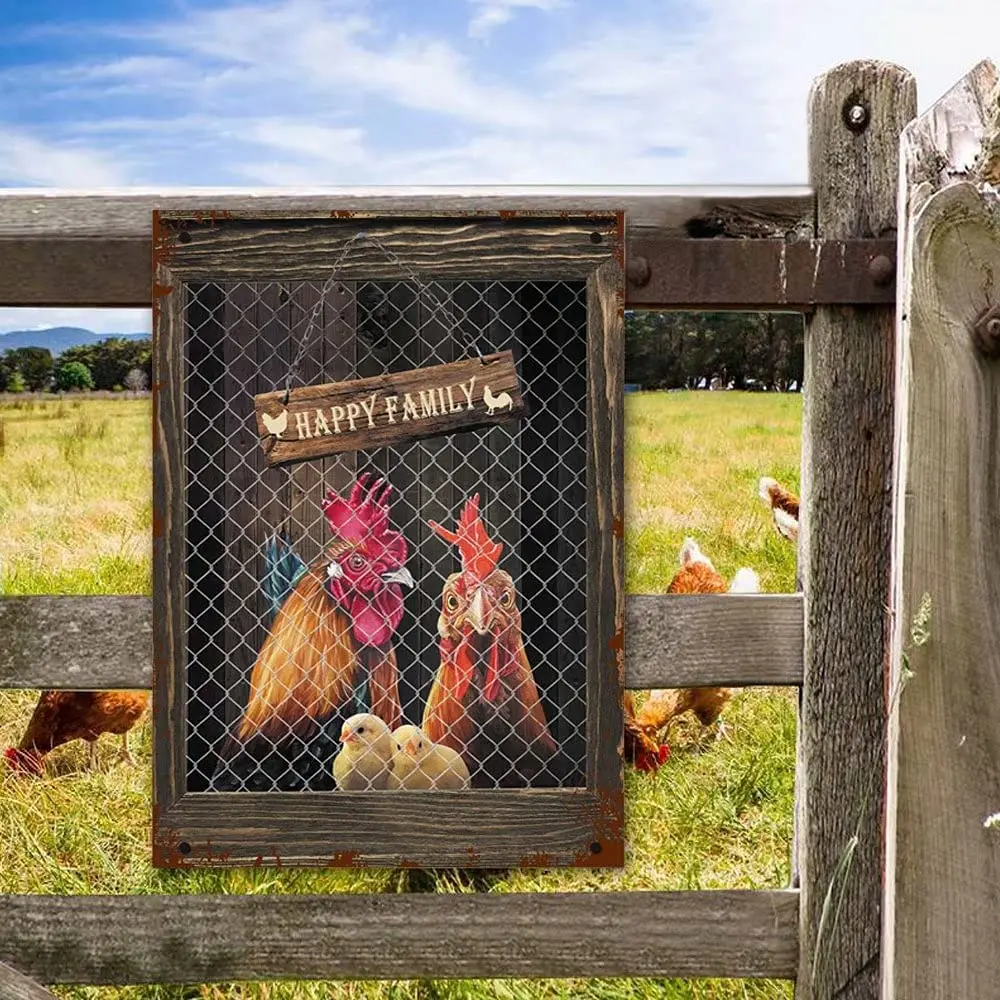 

Happy Family Metal Sign,Farm Rooster Hen Metal Plaque,Chicken Farmhouse Door Sign,Vintage Cock Wall Plaque Metal Tin Signs Home
