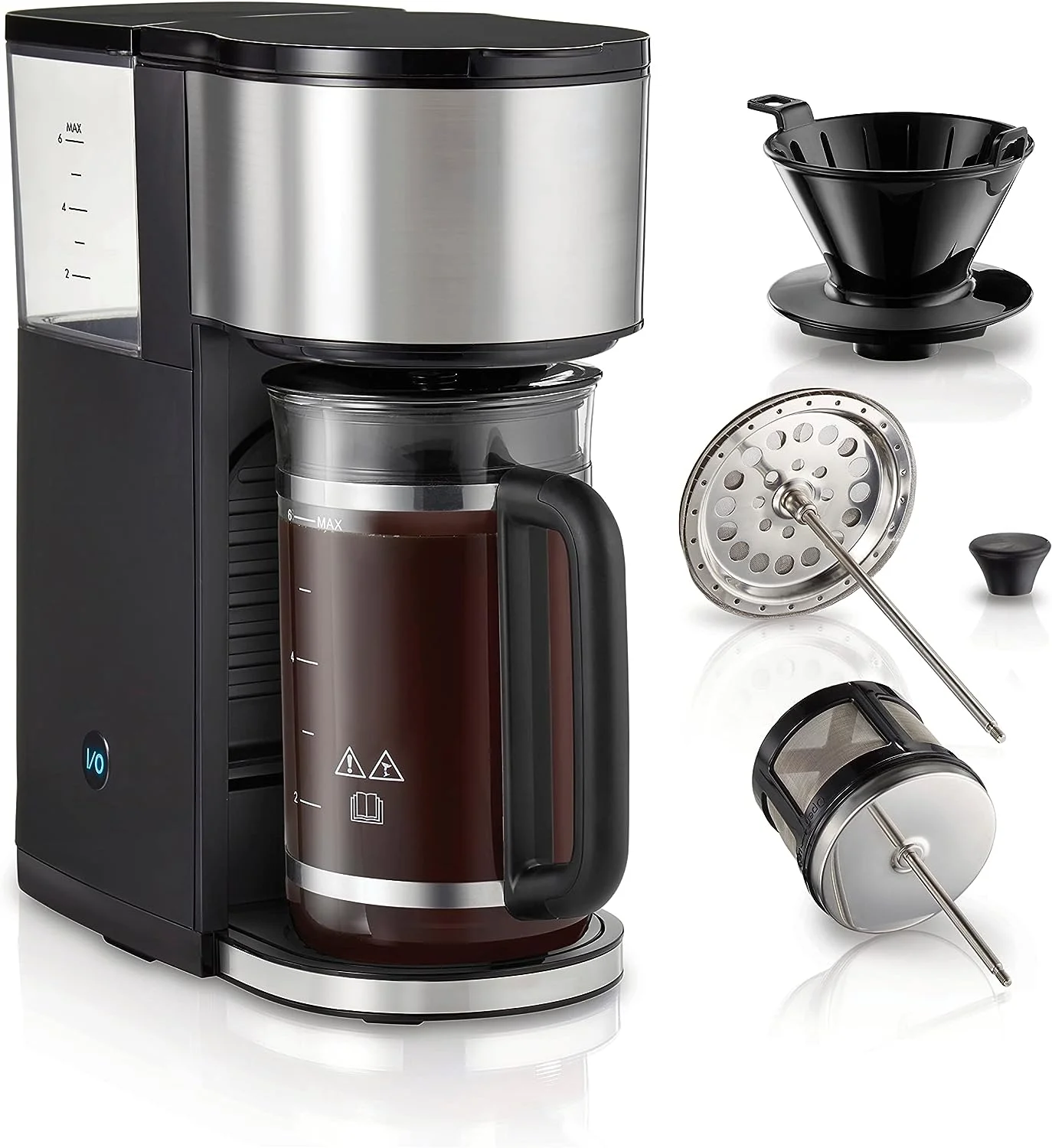 

Barista 7-in-1 Coffee Maker with Seven Ways to Brew, 6 Cup Carafe, Drip, Single Serve, French Press, Pour Over, Cold Brew, Easy-