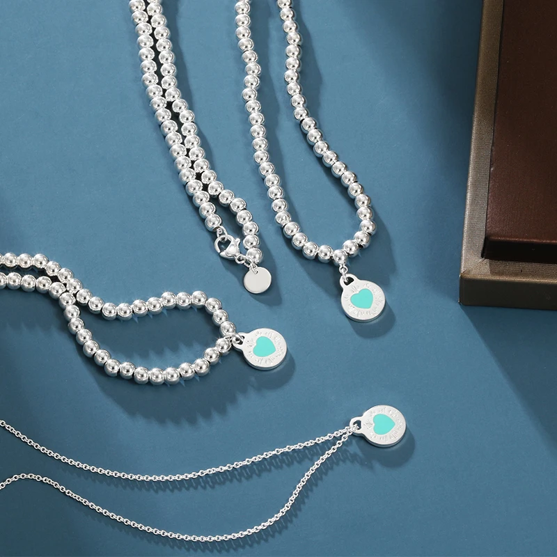 

Classic Heart Shape Enamel Necklace S925 Sterling Silver Pendant Elegant Charm Jewelry Birthday Gift for Girlfriend