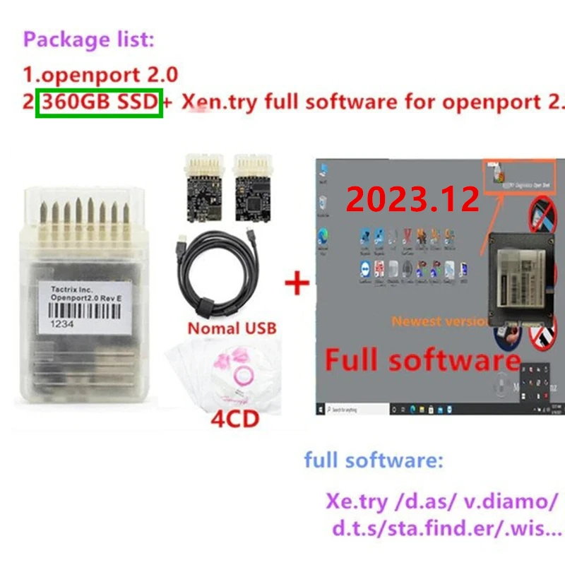 

Tactrix Openport 2,0 + 360 ГБ SSD с полным программным обеспечением xentry 2023,12, готовое к использованию диагностическое программное обеспечение xentry 2023,12, удаленная установка