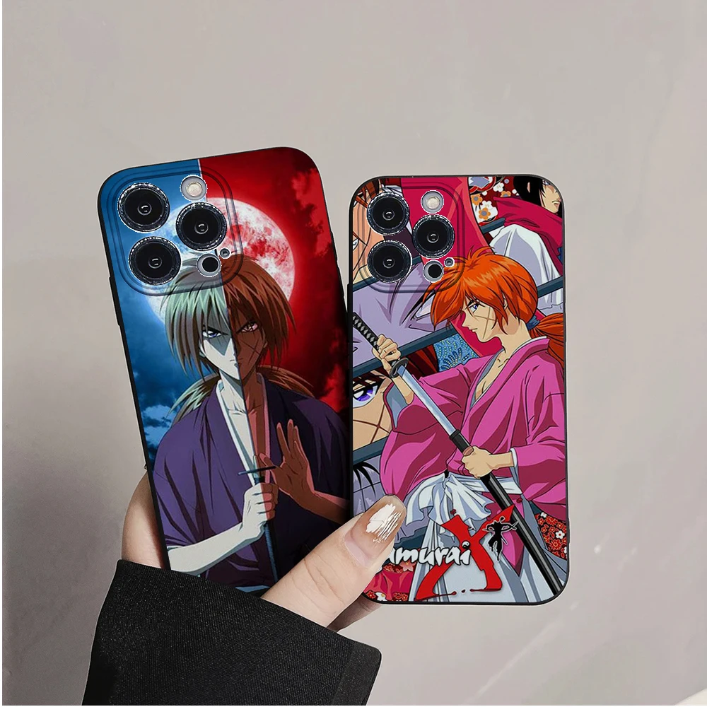 Чехол для телефона с аниме Rurouni Kenshin IPhone 11 12 13 14 15 16 Mini Plus Pro Max силиконовый черный