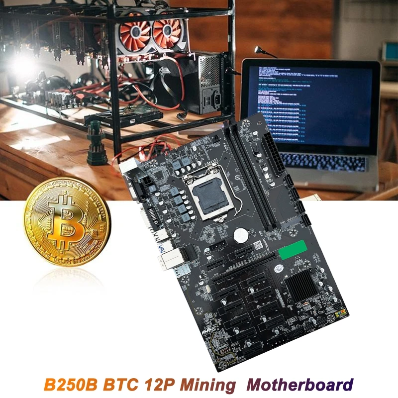 

BTC Motherboard B250-BTC CPU Miner Motherboard DDR4 12 PCI-E Graphics Card Support LGA 1151 GPU Cryptocurrency Mining