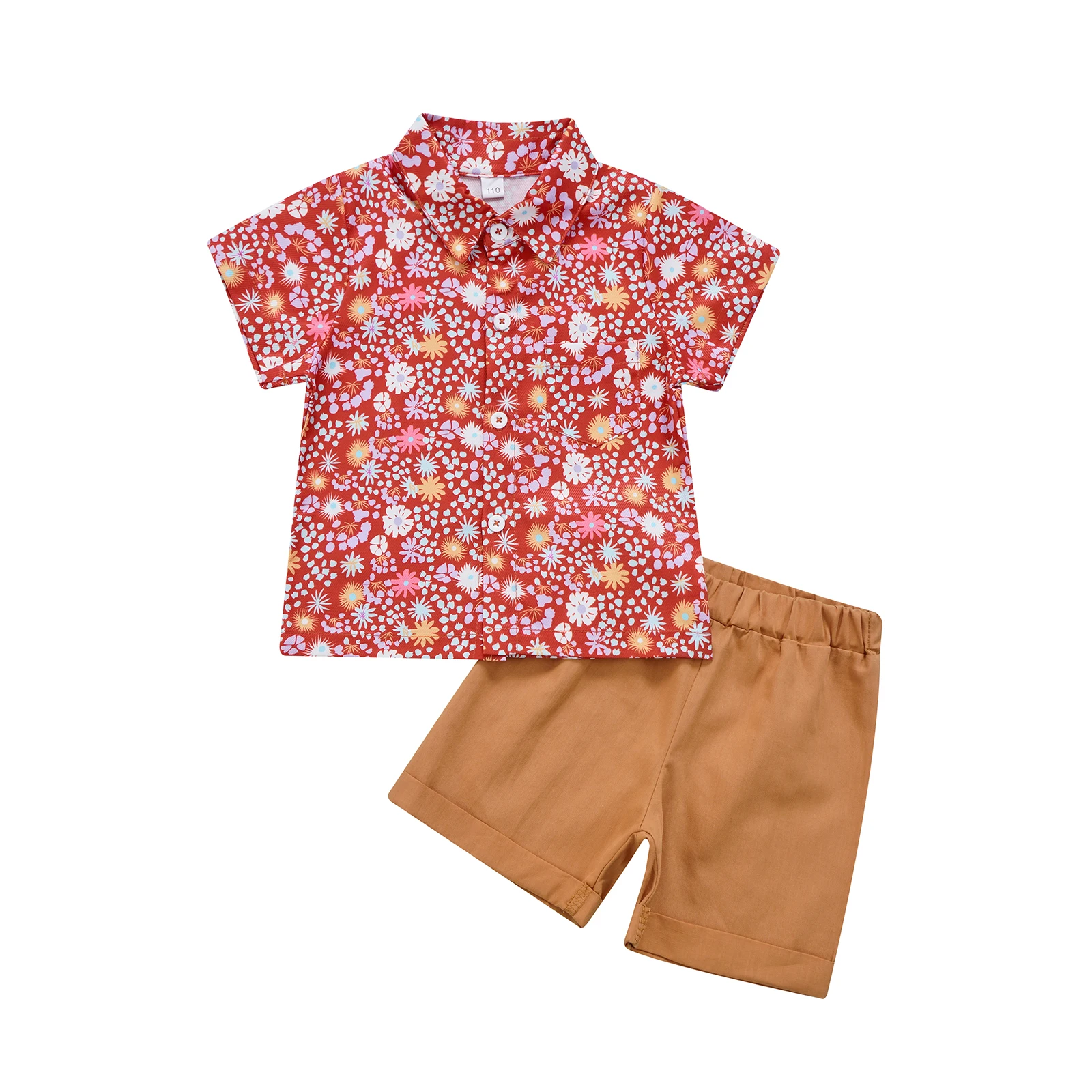 

Комплект из 2 предметов для маленьких мальчиков Pudcoco, рубашка с коротким рукавом, застежкой на пуговицах, отворотами и цветочным принтом, топ...