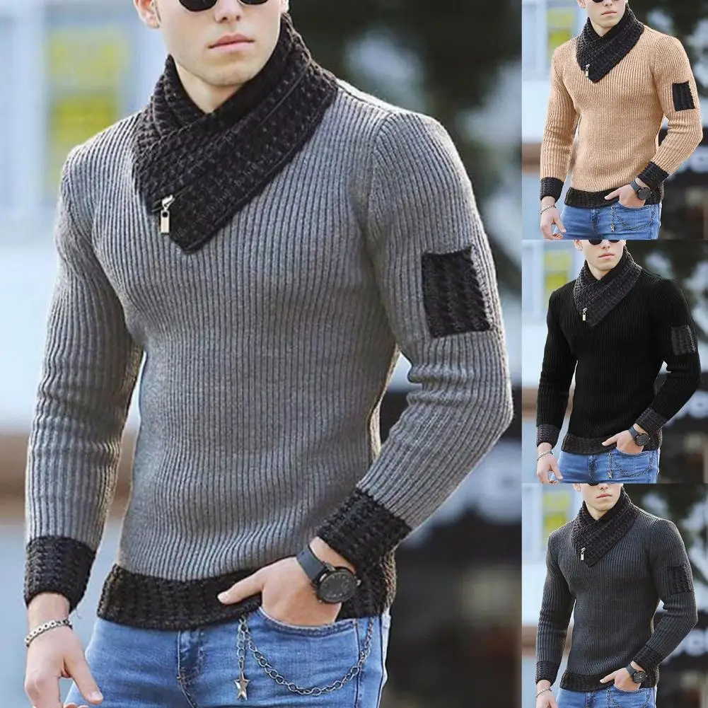 

Stylish Pullover Sweater Knitted Warm Blouse Scarf Collar Long Sleeve Men Sweater