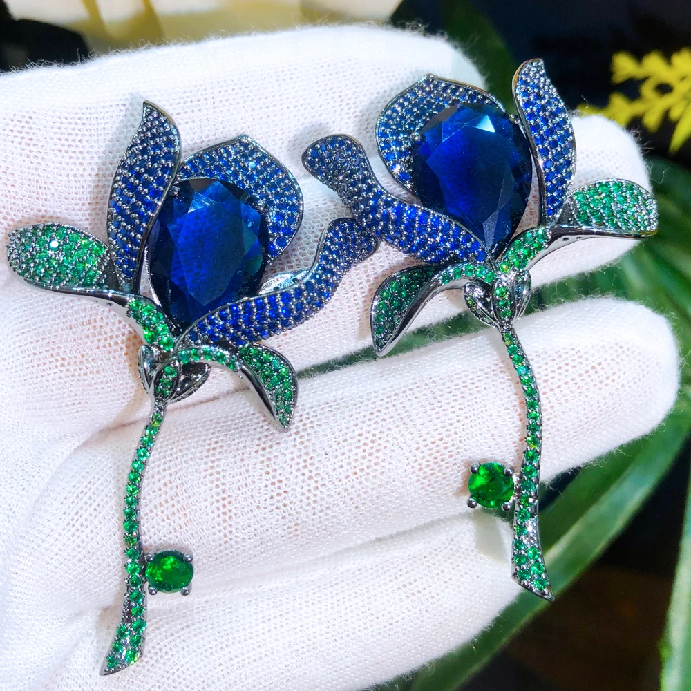 

missvikki Luxury Big Flower Gorgeous Pendant Earrings For Women Bridal Wedding Girl Daily Surper Jewelry High Quality
