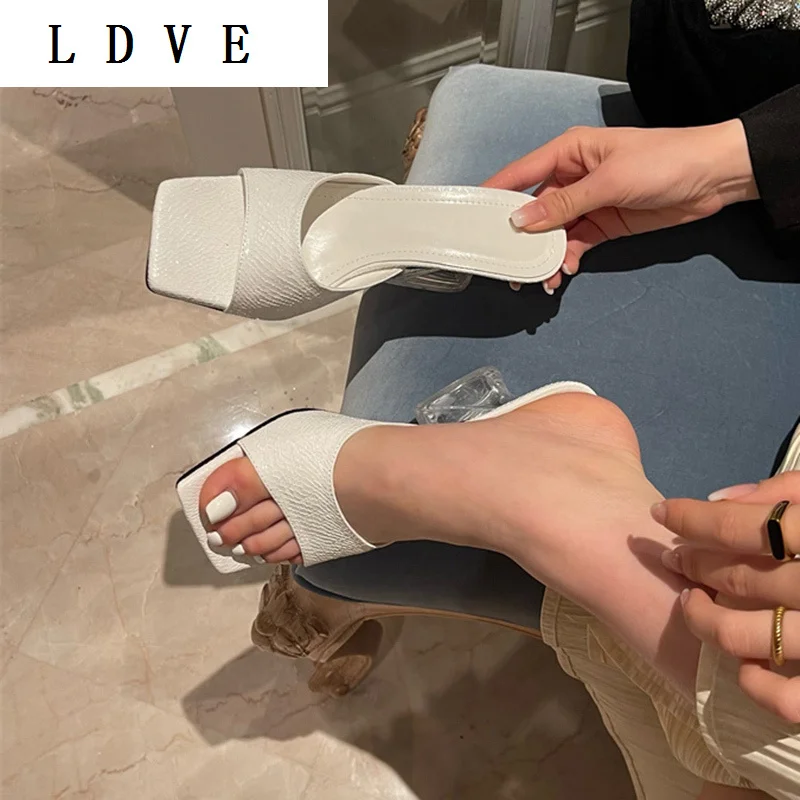 

New Fashion PU Solid Shallow Open Toe High Heel Summer Sandals Concise Leisure Outdoor Slippers High Quality Soft Casual