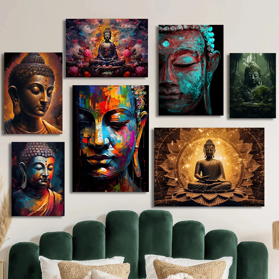 Современная абстрактная картина с Буддой на холсте