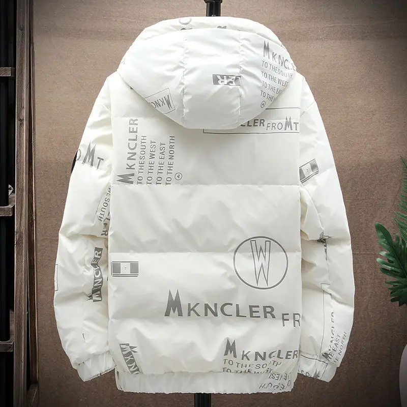 New winter warm down jacket Men's casual short thick warm coat men's hooded simple fashion white eiderdown jacket