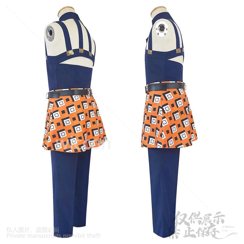 Anime Jooj Adventuree Cosplay Costume Ghirga Narancia Top Pants Apron Full Set Costumes Adult Neutral Halloween Outfits Sexy Wig