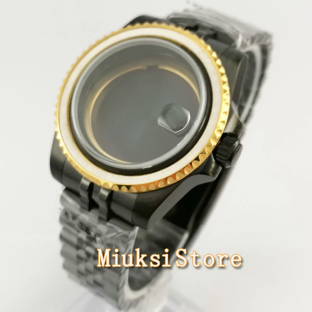 40mm black PVD mens watch case sapphire glass date window fit NH35 NH36 ETA 2836 Miyota 8205 8215 821A DG2813/3804 movement