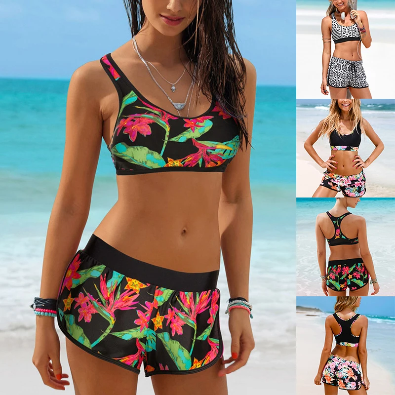 

Sexy Women Crop Tops High Waist Shorts Floral Bikini Set Beach Swimwear Swimsuit