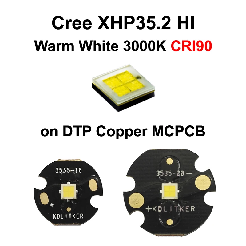 

Cree XHP35.2 HI Warm White 3000K CRI90 SMD 3535 LED Emitter Long Throw Flashlight DIY Yellow Light