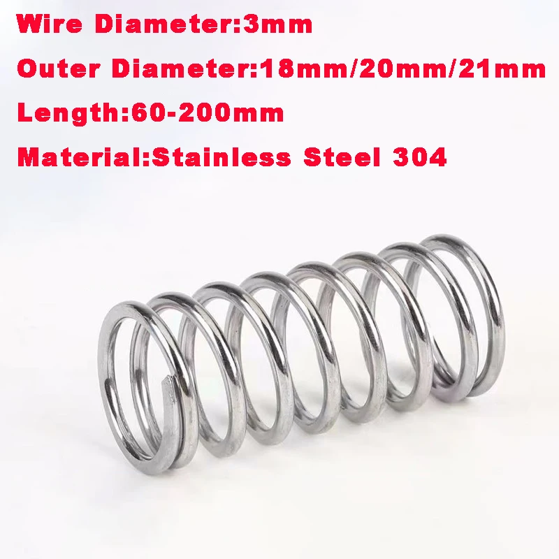 

1PCS Custom 304 Stainless Steel Big Compression Spring Pressure Spring, Wire Diameter 3mm Out Diameter 18-21mm Length 60-200mm