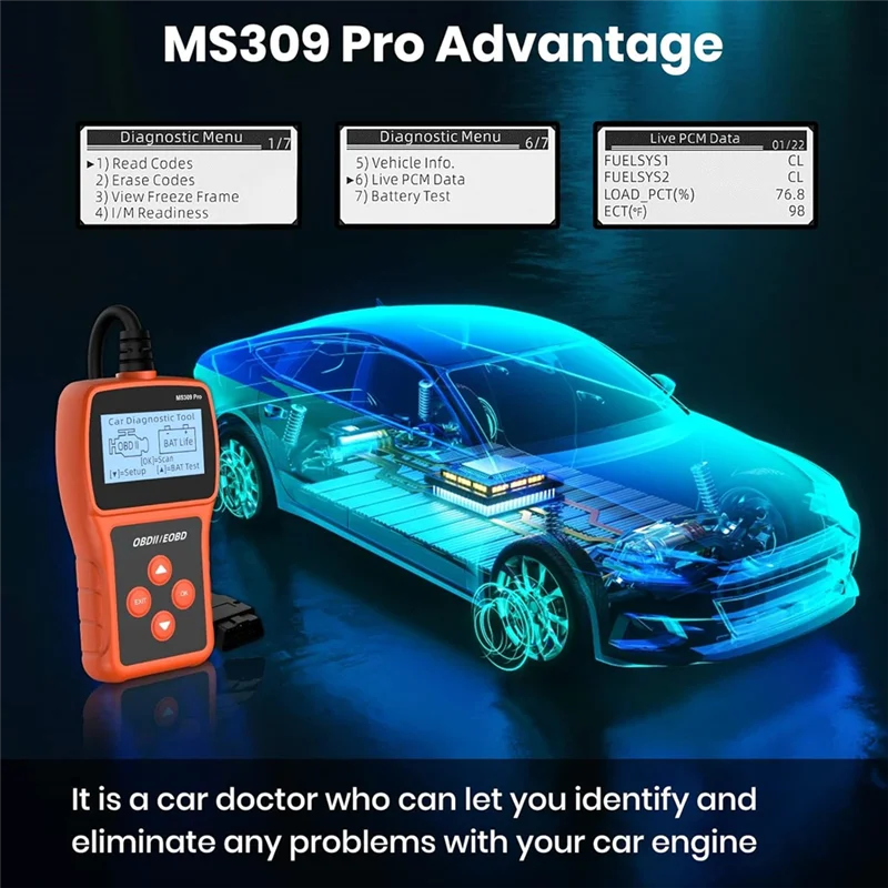 Фото Диагностический сканер MS309 Pro считывателем кодов двигателя, тестером батареи, инструментом для четких кодов неисправностей для автомобиля №2