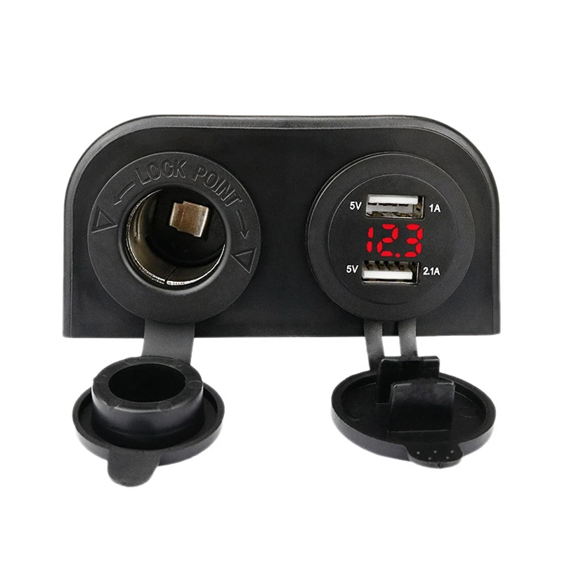 

12-24V Dual USB Outlet Volt Power Outlet With Voltage Display Lighter Socket Switch Panel Adapter Tent Type