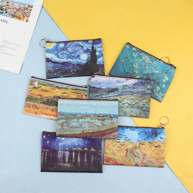 

Vintage Oil Painting Coin Purse Zipper Wallet Pocket Money Purse Small Square Bag Change Cash Bag