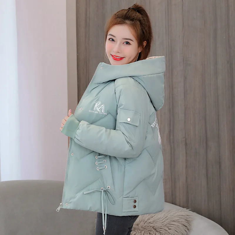 Hooded Thick Warm Coats Fashion Female Letters Print Jacket Women's Cotton Padded Parka Outerwear 2023 New Parkas Winter Jackets
