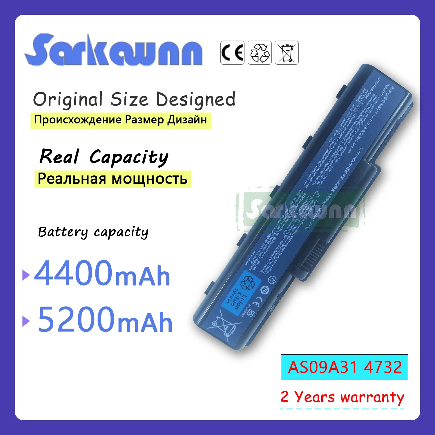 

SARKAWNN 6CELLS AS09A31 Laptop Battery For ACER 5517/4332/4732Z/5332/5334/5516/5517/5532 EMACHINES E430 E525 E527 E625