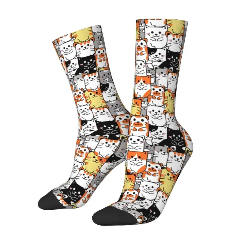 Cute Printing Cute Kitten Cat Pattern Socks for Men Women Stretch Summer Autumn Winter Cartoon Animals Crew Socks