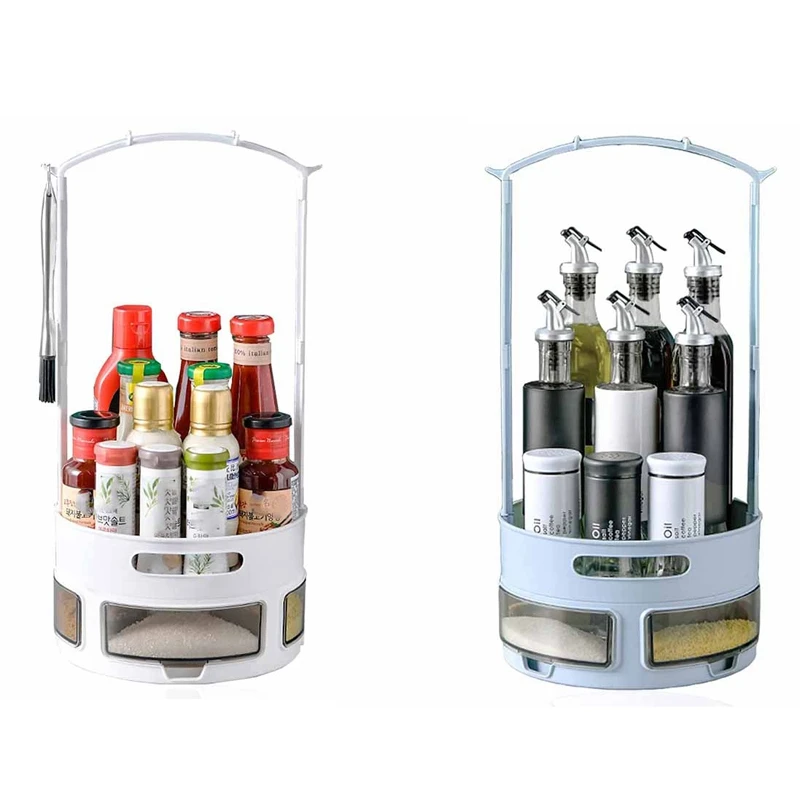 

2-Layer 360-Degree Transparent Spice Rack Storage Box, Suitable For Cabinet Storage Containers, With 4 Compartments