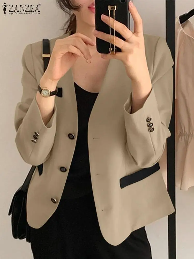 

Женский винтажный блейзер с длинным рукавом и V-образным вырезом