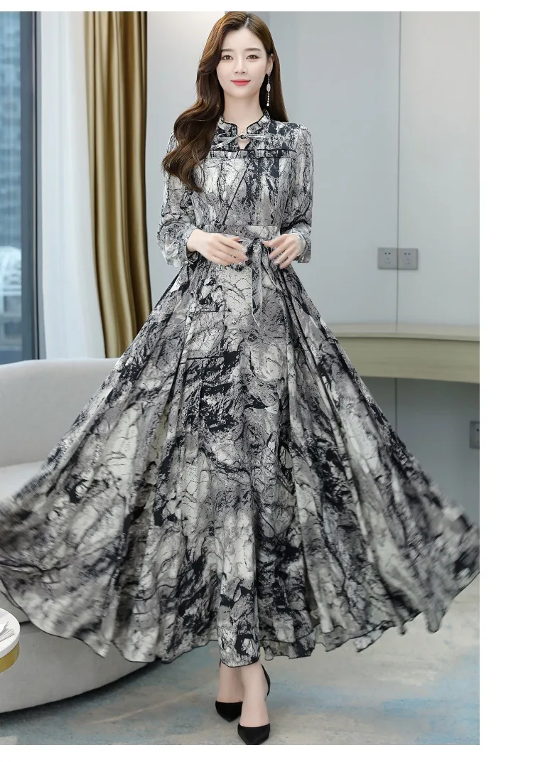 Женское шифоновое платье с длинным рукавом Корейская мода Роскошное Шикарное