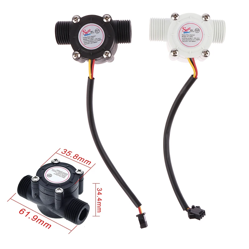 

1pc Sensor Switch YF-S201 Water Flow Sensor Flowmeter Hall Flow Sensor Water Control Liquid Flow 1-30L/min 2.0MPa Black/White
