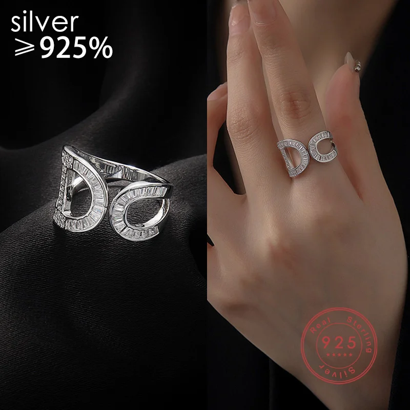 

925 Sterling Silver Letter D Irregular Ring For Women Temperament Luxury Fashion Set Zircon Jewelry Wedding Gift Accessories
