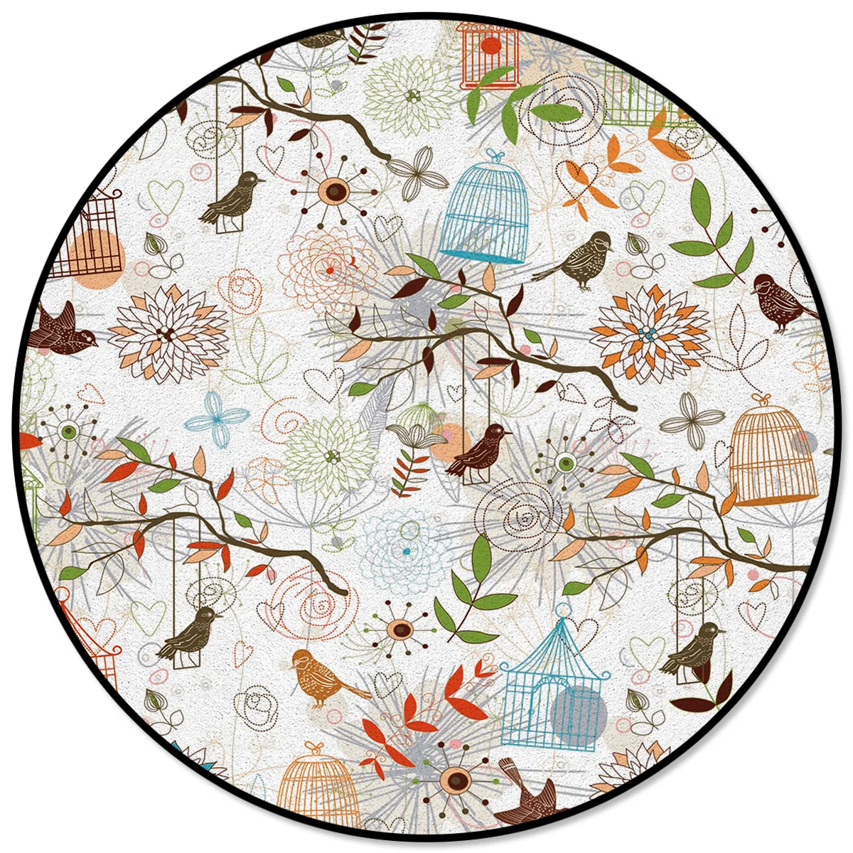 

Cartoon Bird Branch Flower Round Carpets for Living Room Home Decoration Modern Circle Rug for Bedroom Outdoor Mat Round Rug