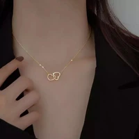 double ring heart necklace womens delicate geometric shape clavicle chain necklace birthday gifts women fashion jewelry