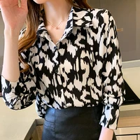 vintage tops blusas button up shirts spring 2022 milk pattern long sleeve blouses shirt leopard pattern chiffon women shirt 500f