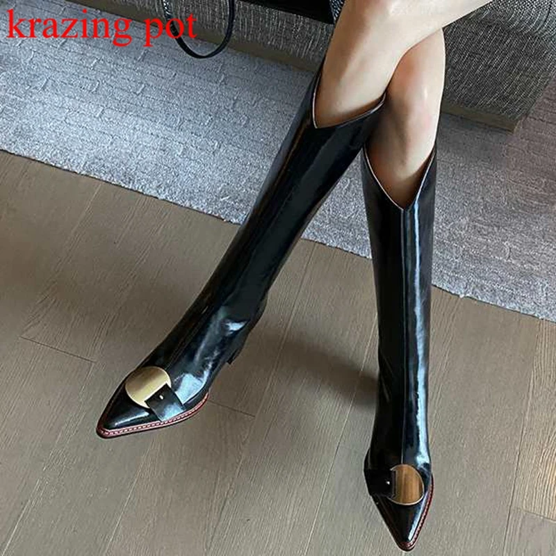

Ботинки Krazing Pot из бычьей кожи, с острым носком, на толстом высоком каблуке