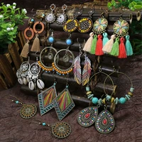 bohemian ethnic creative shell tassel earrings for women vintage hollow braided beads geometric dangle earrings jhumka jewelry