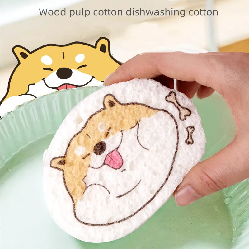 

Cute wood pulp cotton dishwasher wipes kitchen dishwasher sponge wipes absorb water to become larger dishwasher dishcloth towel