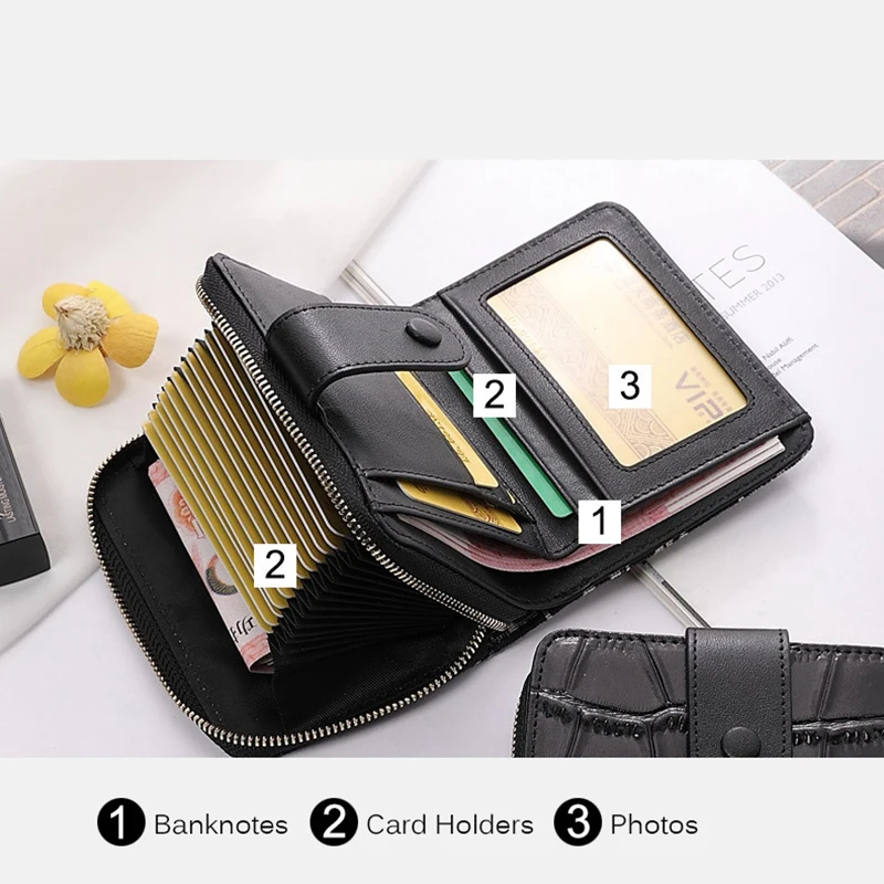 New Women Genuine Leather Wallets Letter Embroidery Short Purse For Ladies Excellent Alligator Cowhide Card Holder Hasp Billfold