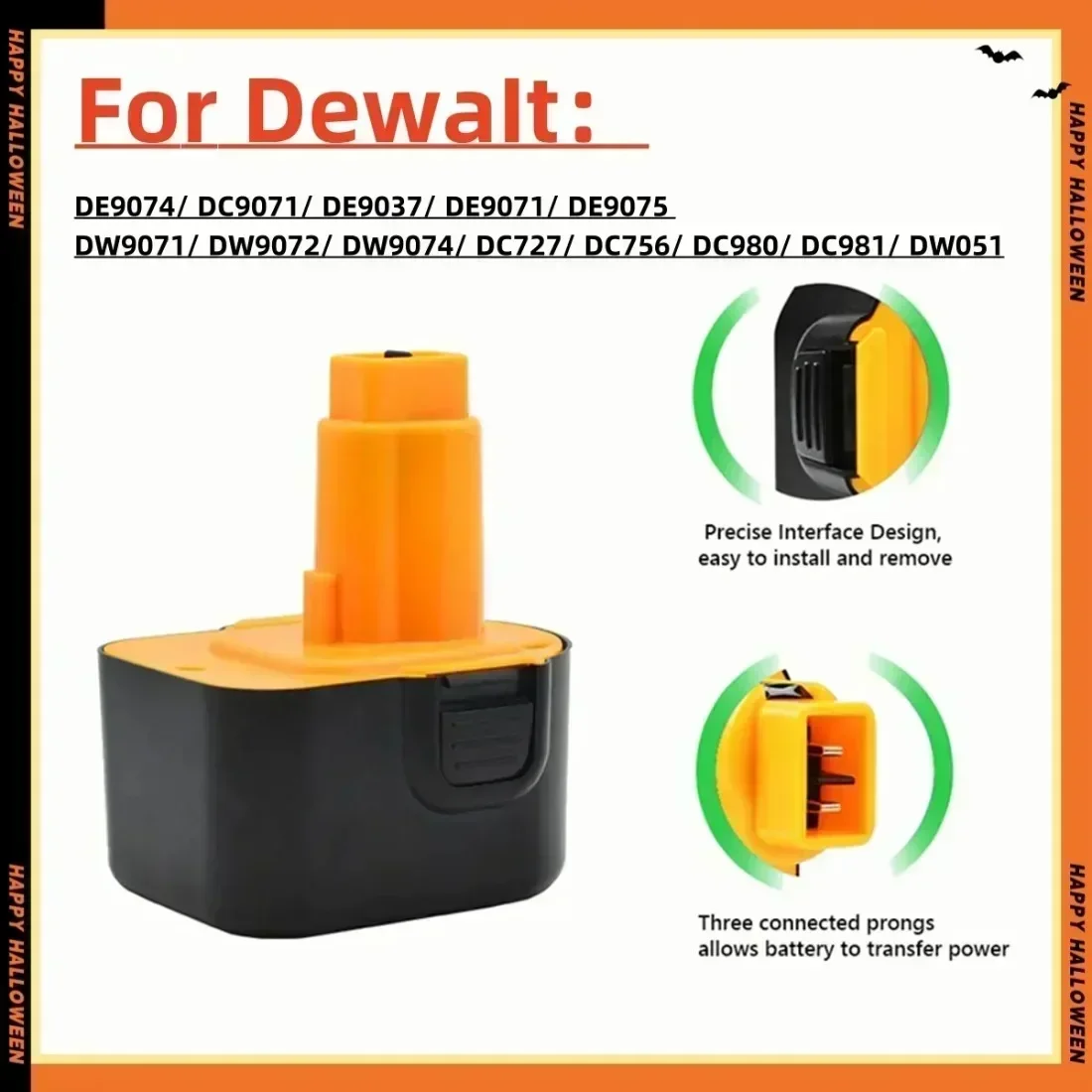 Фото Аккумулятор NI-NH 12В, 12800мАч для инструментов Dewalt DE9074 DC9071 DE9037 DE907 DE9075 DW9071 DW9072 DW9074 DC727 DC756 DC980 D №2