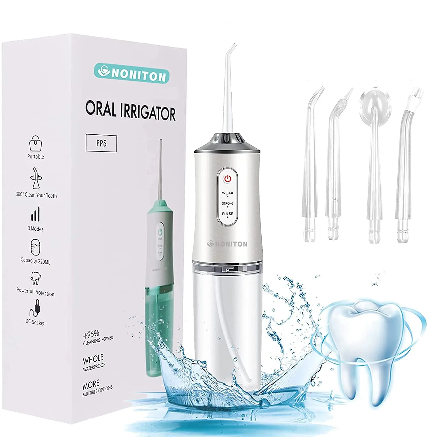 

Water Flosser Portable for Teeth IPX7 Waterproof Oral Irrigator Teeth Cleaner Cordless Dental Flossers, 3 Modes 4 Tips, 220ml