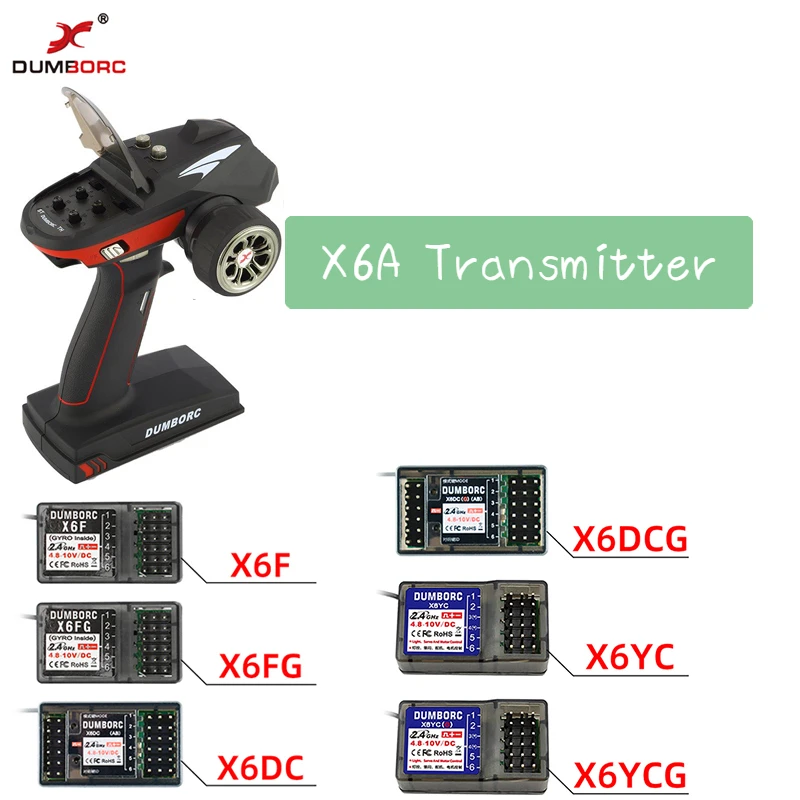 

DUMBORC X6A 6CH 2.4G RC Radio Transmitter Remote Control with X6F/X6FG/X6DC/X6YC Gyro Receiver for RC Car Boat Tank Support DIY