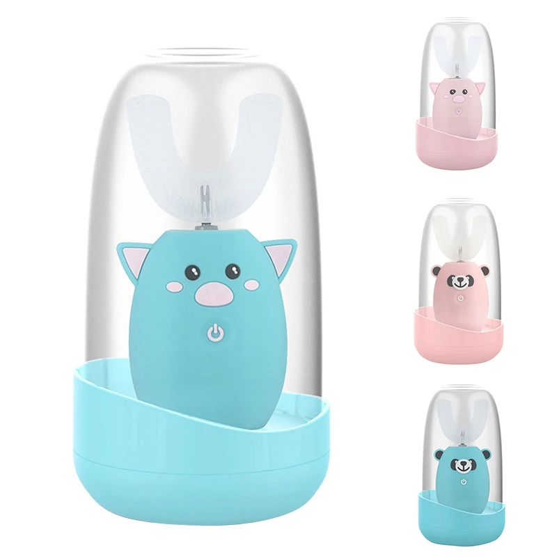 

Детская ультразвуковая Интеллектуальная электрическая зубная щетка U-типа 360, Силиконовая зубная щетка с зарядкой и УФ-сушкой, чашка для мал...