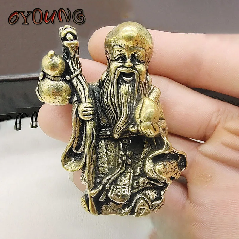 

Retro Solid Brass Fu Lu Shou Life Wealth Buddha Statue Small Curio Chinese Bronze Taoism Longevity God Home Office Decors Crafts
