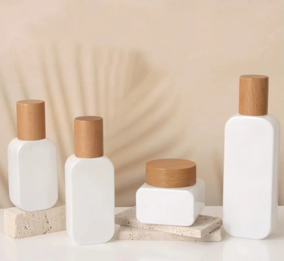 Белая стеклянная банка 30 г деревянная крышка Оловянная фотолампа увлажняющая