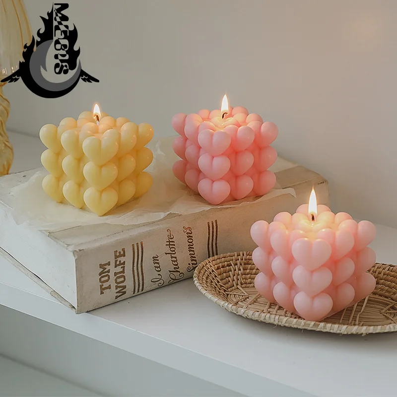 

wholesale Rubik's Cube Scented Candles Heart Shape Bubble Aromatic Candles Smokeless In Colored Aesthetic Room Decor